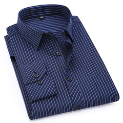 Plus Large Size Slim Fit Mens Business Casual Long Sleeved Shirt Classic Striped