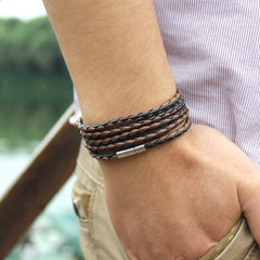 Fashion 5 Layer Leather Bracelets Charm Bangle Handmade Round Rope