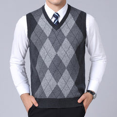 Fashion Sweater Pullovers plaid Slim Fit Jumpers Vest