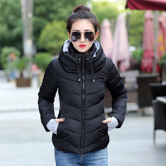 Winter Jacket women Short Womens Parkas Thicken Outerwear solid hooded
