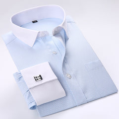 Men Cufflinks Shirts Long Sleeve Shirts Slim