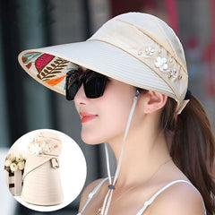 sun hat with pearl adjustable big heads wide-brimmed beach hat