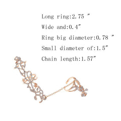 Fashion Chain Link Ring Full Rhinestone Vintage Flower Double Finger Rings