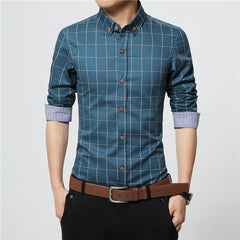 Plaid Dress Shirts Male High Quality Long Sleeve Slim Fit Business Casual