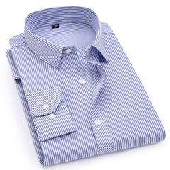 Plus Large Size Slim Fit Mens Business Casual Long Sleeved Shirt Classic Striped