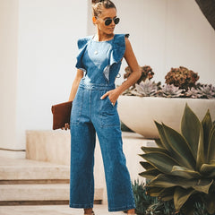 Butterfly Bell Wide Leg Bodycon Denim Jumpsuit Casual Rompers