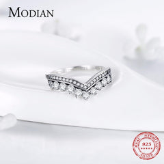 Fashion Sterling Zircon Crown Finger Ring Classic Stackable Silver Jewelry