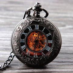 Retro Hand Wind Mechanical Pocket Watch With Fob Chain Mens