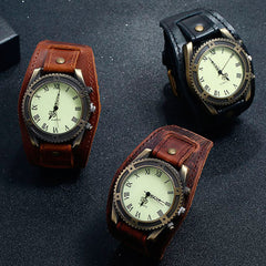 Vintage Cow Leather Bracelet Watch Men Women Wrist Watches Roman Numerals