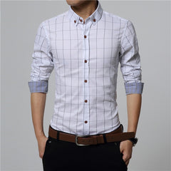 Plaid Dress Shirts Male High Quality Long Sleeve Slim Fit Business Casual