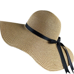 simple Foldable Wide Brim Floppy Girls Straw Hat Sun Hat Beach