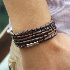 Fashion 5 Layer Leather Bracelets Charm Bangle Handmade Round Rope