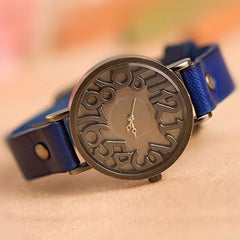 Vintage Digital Hollow Genuine Cow Leather Strap Watches