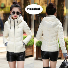 Winter Jacket women Short Womens Parkas Thicken Outerwear solid hooded