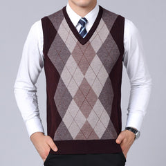 Fashion Sweater Pullovers plaid Slim Fit Jumpers Vest