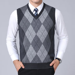 Fashion Sweater Pullovers plaid Slim Fit Jumpers Vest