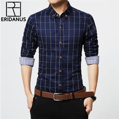 Plaid Dress Shirts Male High Quality Long Sleeve Slim Fit Business Casual