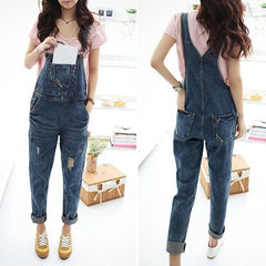 Sleeveless Overalls Cool Denim Jumpsuit Ripped Holes Casual Ripped Mom Jeans