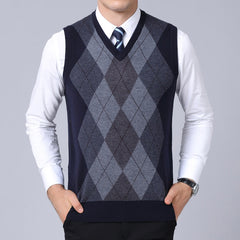 Fashion Sweater Pullovers plaid Slim Fit Jumpers Vest