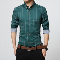 Plaid Dress Shirts Male High Quality Long Sleeve Slim Fit Business Casual