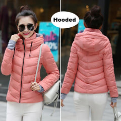 Winter Jacket women Short Womens Parkas Thicken Outerwear solid hooded