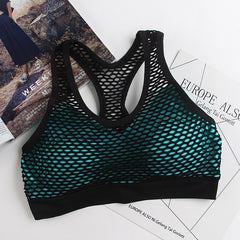 Breathable Mesh Sport Bra Top Hollow Out Cross Shockproof