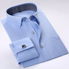Men Cufflinks Shirts Long Sleeve Shirts Slim