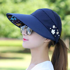 sun hat with pearl adjustable big heads wide-brimmed beach hat