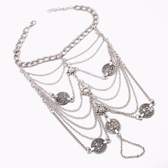 Fashion Silver Color Tassel Anklet Coin Pendant Chain Ankle Bracelet