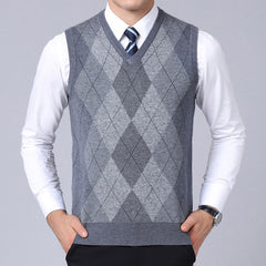 Fashion Sweater Pullovers plaid Slim Fit Jumpers Vest