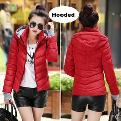 Winter Jacket women Short Womens Parkas Thicken Outerwear solid hooded