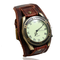Vintage Cow Leather Bracelet Watch Men Women Wrist Watches Roman Numerals