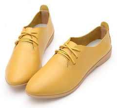 Genuine Leather Oxford Shoes For Women Round Toe Lace-Up Casual Shoes