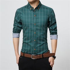 Plaid Dress Shirts Male High Quality Long Sleeve Slim Fit Business Casual