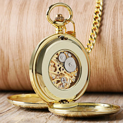 Mechanical Pocket Watch Full Luxury Gold Color Men Women Stylish Retro FOB