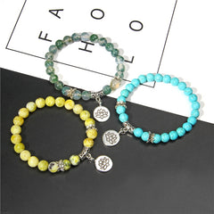 Handmade Natural Stone Lotus Ohm Buddha Beads Bracelet