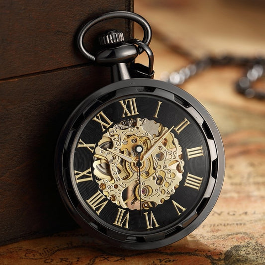 Antique Skeleton Mechanical Pocket Watch Men Steampunk Mechanical