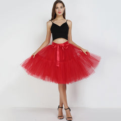 5 Layers 60cm Tutu Tulle Skirt Vintage Midi Pleated Skirts