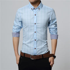 Plaid Dress Shirts Male High Quality Long Sleeve Slim Fit Business Casual
