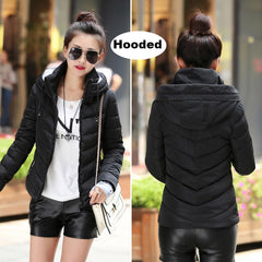 Winter Jacket women Short Womens Parkas Thicken Outerwear solid hooded