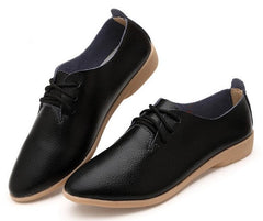 Genuine Leather Oxford Shoes For Women Round Toe Lace-Up Casual Shoes