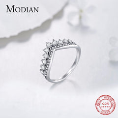 Fashion Sterling Zircon Crown Finger Ring Classic Stackable Silver Jewelry
