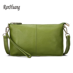 Women Genuine Leather Day Clutches Candy Color Shoulder Bags