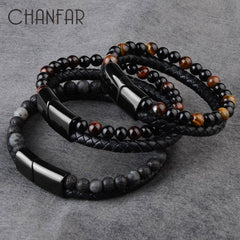 Natural Stone Bracelets Genuine Leather Braided Bracelet