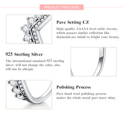 Fashion Sterling Zircon Crown Finger Ring Classic Stackable Silver Jewelry