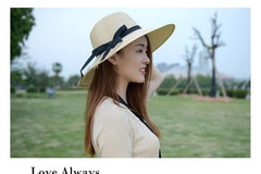 simple Foldable Wide Brim Floppy Girls Straw Hat Sun Hat Beach