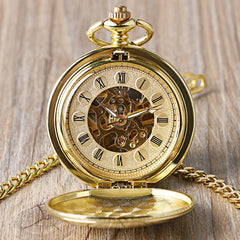 Mechanical Pocket Watch Full Luxury Gold Color Men Women Stylish Retro FOB