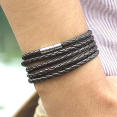Fashion 5 Layer Leather Bracelets Charm Bangle Handmade Round Rope