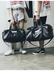 Gym Bag Leather Women Fitness Shoe Compartment Men Duffle Shoulder Bags