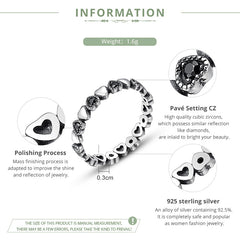 Genuine Sterling Silver Stackable Ring Heart Black CZ Finger Rings